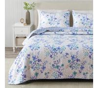 Great Bay Home Set di biancheria da letto matrimoniale con federe, motivo floreale, per tutte le stagioni, leggero, reversibile, per letto matrimoniale, mattina di aprile, colore: blu