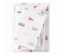 Great Bay Home Set di lenzuola in 100% flanella di cotone turco, per letto Queen Holiday, 4 pezzi, lenzuola natalizie e federe, lenzuola calde, doppio spazzolato (Queen size, alberi invernali, rosso)