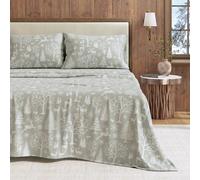 Great Bay Home Set di lenzuola in flanella per letto queen size, 100% cotone turco, a doppia spazzolatura, invernali, morbide, accoglienti, 4 pezzi, motivo stampato (boschi incantati, blu)