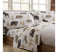 Great Bay Home Set di lenzuola per letto queen size, in microfibra, ultra morbide, stampate su logge, motivi resistenti alle pieghe e allo sbiadimento, lenzuola e federe per tutte le stagioni, 4 pezzi