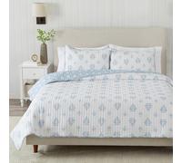 Great Bay Home Trapunta trapuntata leggera reversibile per letto king size, 3 pezzi, con 2 federe, per tutte le stagioni, moderne, set copriletto floreale blu
