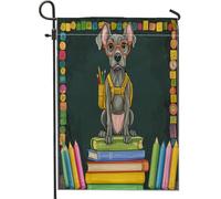 Great Dane Dog Matite Libri Front Yard Backyard Juta Bandiere Verticali Giardino 12x18 Double Face per Esterno, Back to School Puppy Home Print Flag, Fun Class Home Outdoor Pattern Flag