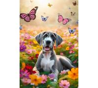 Great Dane Puppy in a field of colorful flowers Notebook - Large 6 x 9 inches - 127 Pages
