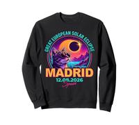 Great European Solar Eclipse 2026 Madrid Spain Cat Retro Felpa