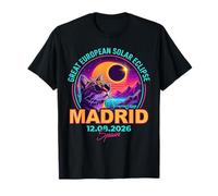Great European Solar Eclipse 2026 Madrid Spain Cat Retro Maglietta