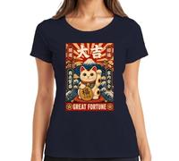 Great Fortune Maneki Neko Japan Y2K - Maglietta da donna, blu navy, M