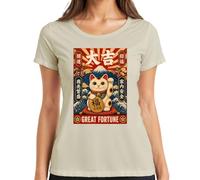 Great Fortune Maneki Neko Japan Y2K - Maglietta da donna, naturale, S