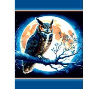 Great Horned Owl Themed Novelty Notebook - Full Moon Perch Design: 8.5" X 11" 140 Pages Wide Ruled Paperback