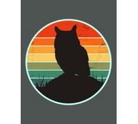 Great Horned Owl Themed Novelty Notebook - Silhouette Retro Sunset Design: 8.5" X 11" 140 Pages Wide Ruled Paperback