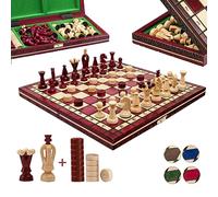 GREAT KINGDOM - Set di scacchi e dama 2 in 1, set di scacchi Master of Chess rosso, scacchiera da 35 x 35 cm, per adulti e bambini, set di scacchi e dama portatili fatti a mano