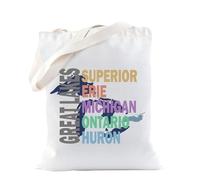 Great Lakes Tote Bag Lake Huron Ontario Michigan Erie regalo superiore per gli amanti della natura Lake Life, Grandi Laghi, medium