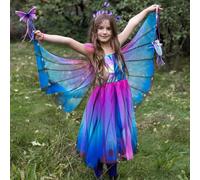 Great Pretenders Costume da farfalla fluttuante con ali e cerchietto per bambini, taglia 98 - 128, costume da animale blu e viola (3 - 4 anni)