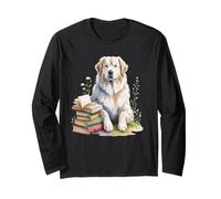 Great Pyrenees Pyrenean Mountain Dog Pyr Book Reading Books Maglia a Manica