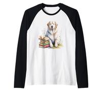 Great Pyrenees Pyrenean Mountain Dog Pyr Book Reading Books Maglia con Maniche Raglan