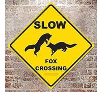 Great Road Sign Slow Fox Crossing Sign Funny Yellow Diamond Tin Sign Targa in alluminio per la decorazione della casa 20,3 x 20,3 cm