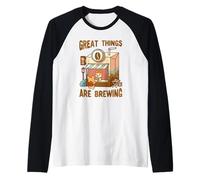 Great Things Are Brewing Coffee Kawaii Carino Divertente Maglia con Maniche Raglan