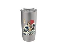 Great Wave Cat arte giapponese Ukiyo-e Ocean Feline Design Bicchiere termico in acciaio inox doppia parete