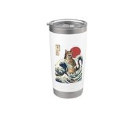 Great Wave Cat arte giapponese Ukiyo-e Ocean Feline Design Bicchiere termico in acciaio inox doppia parete