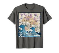 Great Wave off Kanagawa Cherry Blossom Japanese Aesthetic Maglietta