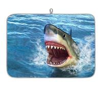 Great White Shark - Tappetino scolapiatti in microfibra, assorbente, per cucina, cucchiaio, piatto di vetro, 45,7 x 60,9 cm