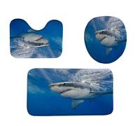 Great White Shark Tappeto Bagno 3 Pezzi, Tappetino Contorno Wc Morbida Tappeto Con Profilo A U Per Servizi Igienici La Casa