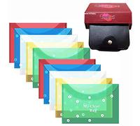 GreatDio® Busta portadocumenti A4, trasparente, organizer per bottoni, contenitore in plastica per documenti, cancelleria, confezione da 10 con porta carte di credito/bancomat, 12 scomparti, può