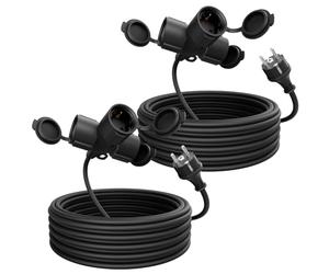greate 2x Prolunga elettrica da 10 metri con 3 prese - Spina elettrica impermeabile IP44 per estern - Presa shuko 3500W - Prolunghe elettriche, cavo prolunga elettrica, prolunga 16A
