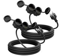 greate 2x Prolunga elettrica da 5 metri con 2 prese - Spina elettrica impermeabile IP44 per estern - Presa shuko 3500W - Prolunghe elettriche, cavo prolunga elettrica, prolunga 16A