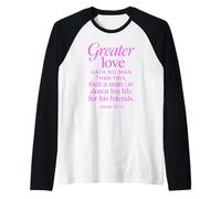 Greater Love Hath No Man Giovanni 15:13 Versi Biblici Scrittura Maglia con Maniche Raglan