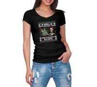 GREATFITS Funny The Office Christmas Happy Birthday Jesus Camicia Nera Donna con Scollo a V