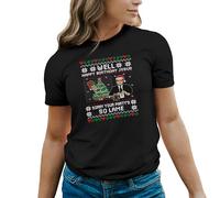 GREATFITS Funny The Office Christmas Happy Birthday Jesus Maglietta Nera da Donna