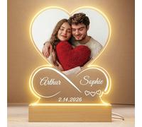 Greatminer Targa Personalizzata Cuore Infinito in Plexiglass con Foto e Nomi - Cornice Foto Idee Regalo San Valentino Natale Anniversario per Lui Lei Coppia - Base a Scelta con Luce LED