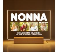 Greatminer Targa Personalizzata Nonna con Foto e Dedica - Regalo Festa dei Nonni - Idee Regalo Nonna - Targa Plexiglass 18x14cm con Base LED Opzionale