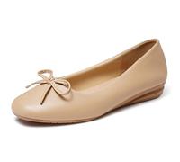 Greatonu Ballerina Donna Ballerine da Donna Casual Classiche di Forma Quadrata con Tacco E Nodo Decorativo-Nudo-EU39