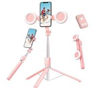 GREATRICH 1.7m Bastone Selfie Treppiede con Luce, Cavalletto Telefono per Registrazione Video Compatibile con iPhone e Android Smartphone, Tripod Selfie Stick per TikTok YouTube Rosa