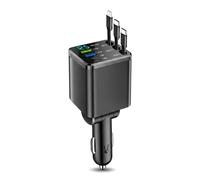GREATRICH 7 in 1 Caricabatterie Auto Retrattile 75W Adattatore Accendisigari con 2 USB e 2 PD, 3 Cavi Retrattili Caricatore Auto Rapido per Smartphone Accessori Auto