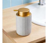 GREATRICH Dispenser Sapone Bagno Ceramica, Erogatore Sapone Liquido blu da 300ml, Portasapone Liquido Bagno Riconibile, Soap Dispenser per Cucina e Bagno, Design a Strie Elegante