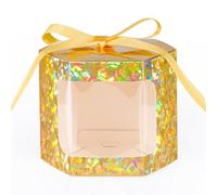 GreatRise 10 scatole per torte esagonali con finestrella per torte, scatole regalo per matrimonio, compleanno, Natale, feste, biscotti, confezione oro, #4, 13 x 13 x 13 x 13 cm