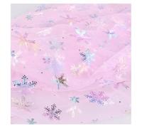 GreatRise 150 cm di larghezza, tessuto in tulle con motivo a fiocchi di neve, tessuto al metro con glitter per cucito, tessuto trasparente per abito da principessa, decorazioni natalizie, rosa chiaro