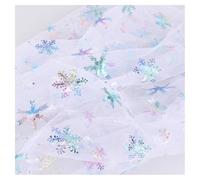 GreatRise 150 cm di larghezza, tessuto in tulle con motivo a fiocchi di neve, tessuto al metro con glitter per cucito, tessuto trasparente glitterato per abito da principessa, decorazioni natalizie