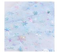 GreatRise 150 cm di larghezza, tessuto in tulle con motivo a fiocchi di neve, tessuto al metro con glitter per cucito, tessuto trasparente glitterato per abito da principessa, decorazioni natalizie