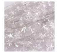 GreatRise 150 cm di larghezza, tessuto in tulle con motivo fiocchi di neve, tessuto al metro con glitter per cucito, tessuto trasparente glitterato per abito da principessa, decorazioni natalizie