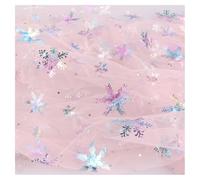 GreatRise 150 cm di larghezza, tessuto in tulle con motivo fiocchi di neve, tessuto al metro con glitter per cucito, tessuto trasparente glitterato per abito da principessa, decorazioni natalizie