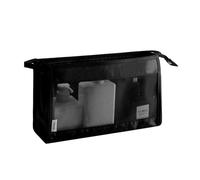 GreatRise 2 sacchetti da toilette a rete con chiusura lampo, 26 x 8 x 15 cm, portatili, da donna, per trucco, da uomo, con funzione leggio, per cosmetici, articoli da toeletta, Nero