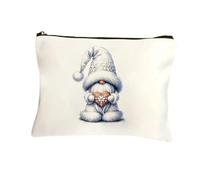 GreatRise Beauty case in tela con Babbo Natale, gnomo, borsa per trucchi da donna, con chiusura lampo, beauty case, organizer per viaggi, Natale, bianco, bianco