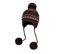GreatRise Berretto peruviano con calda fodera paraorecchie, lavorato a maglia con pompon lavorato a maglia, in acrilico, per autunno e inverno, per sci e ciclismo, caffè, M