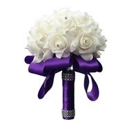 GreatRise Bouquet da sposa finto bianco rosa bouquet artificiale bouquet a mano con strass damigelle d'onore mazzi di fiori romantici bouquet per matrimonio sposa confessione viola profondo