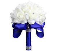 GreatRise Bouquet da sposa finto bianco rosa bouquet artificiale bouquet a mano con strass damigelle d'onore mazzi di fiori romantici bouquet per matrimonio sposa confessione rosa