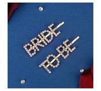 GreatRise Fermaglio per capelli con lettere di strass, piccoli fermagli piatti a forma di dritta, con brillantini, per donne, ragazze, spose e spose (oro, 2 pezzi)