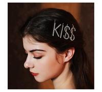 GreatRise Fermaglio per capelli con strass a forma di lettera piccola, piatta, a forma dritta, con brillantini, con cristalli, per donne e ragazze e ragazze, K I S S (4 pezzi)